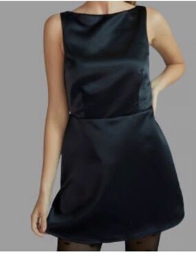 Francesca's Collections Black Satin Boatneck Mini Dress